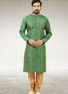 Green Colour Outluk New Latest Design Jacquard Silk Brocade Party Wear Kurta Pajama Mens Collection 1224-1031